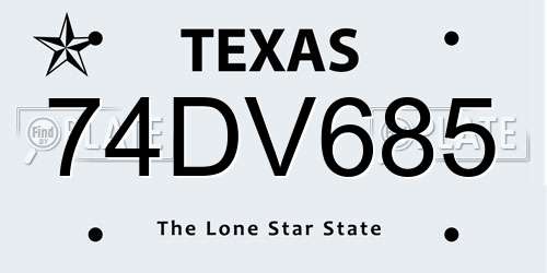 74DV685 Texas License Plate
