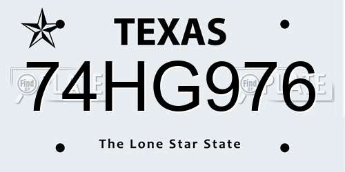74HG976 Texas License Plate