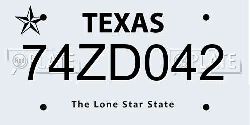 74ZD042 Texas License Plate