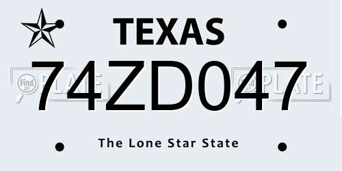 74ZD047 Texas License Plate