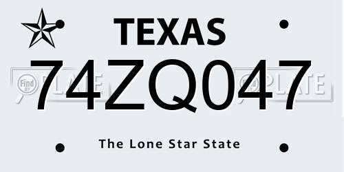 74ZQ047 Texas License Plate