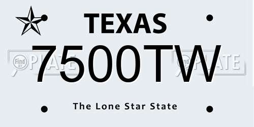 7500TW Texas License Plate