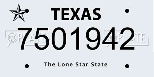 7501942 Texas License Plate