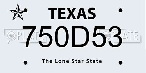 750D53 Texas License Plate