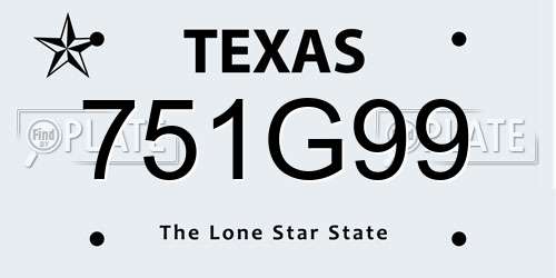 751G99 Texas License Plate