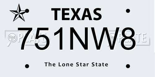 751NW8 Texas License Plate