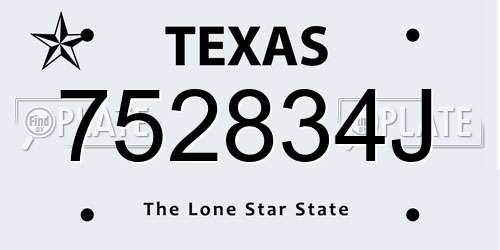 752834J Texas License Plate