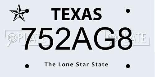 752AG8 Texas License Plate