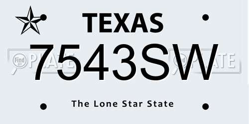 7543SW Texas License Plate