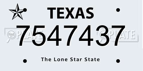 7547437 Texas License Plate