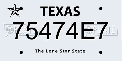 75474E7 Texas License Plate