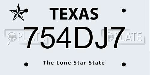 754DJ7 Texas License Plate