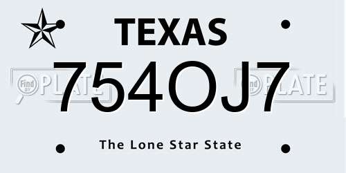 754OJ7 Texas License Plate