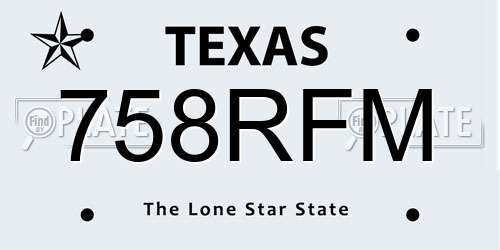 758RFM Texas License Plate