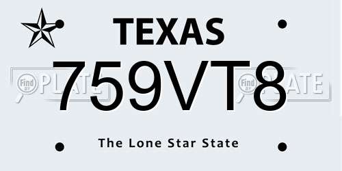 759VT8 Texas License Plate