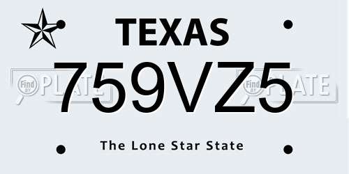 759VZ5 Texas License Plate