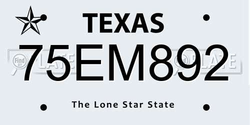 75EM892 Texas License Plate