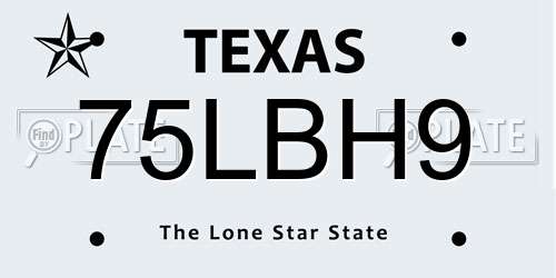 75LBH9 Texas License Plate