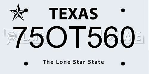 75OT560 Texas License Plate