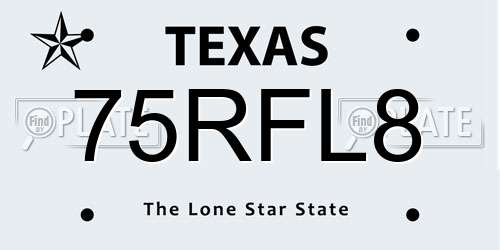75RFL8 Texas License Plate