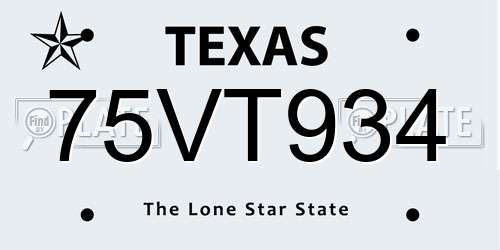 75VT934 Texas License Plate