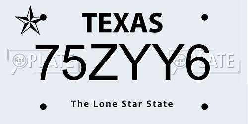 75ZYY6 Texas License Plate