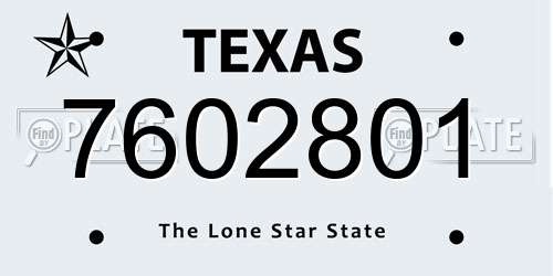 7602801 Texas License Plate