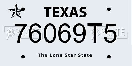 76069T5 Texas License Plate