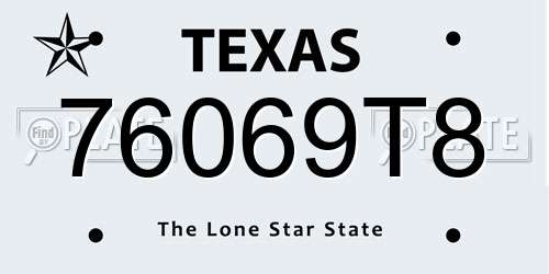 76069T8 Texas License Plate