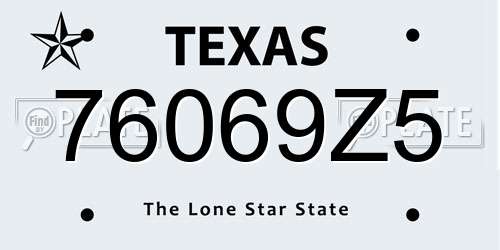 76069Z5 Texas License Plate