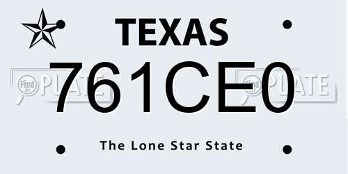 761CE0 Texas License Plate