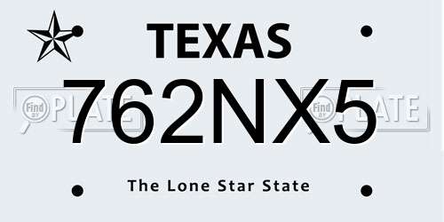 762NX5 Texas License Plate
