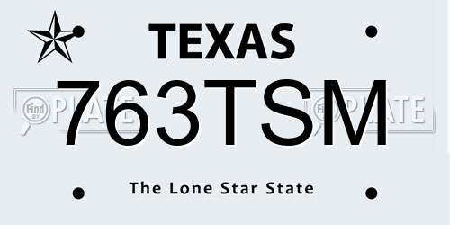 763TSM Texas License Plate