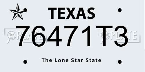 76471T3 Texas License Plate