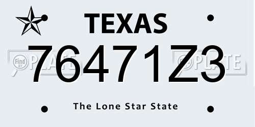 76471Z3 Texas License Plate