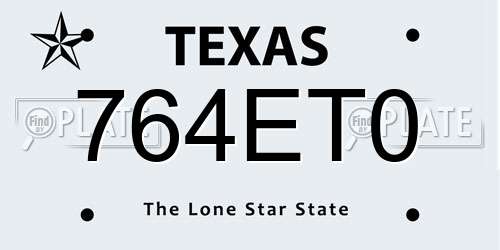 764ET0 Texas License Plate