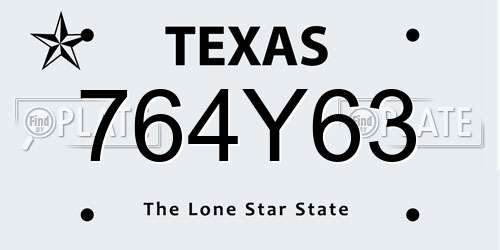 764Y63 Texas License Plate