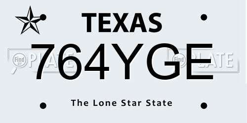 764YGE Texas License Plate