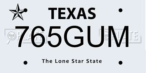 765GUM Texas License Plate