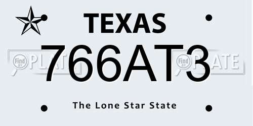 766AT3 Texas License Plate