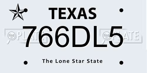 766DL5 Texas License Plate