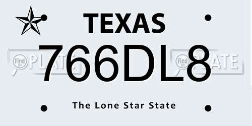 766DL8 Texas License Plate
