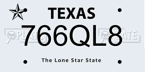 766QL8 Texas License Plate