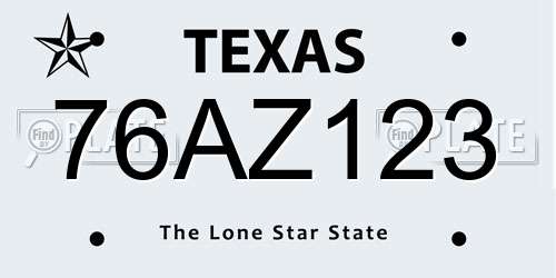 76AZ123 Texas License Plate