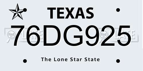 76DG925 Texas License Plate