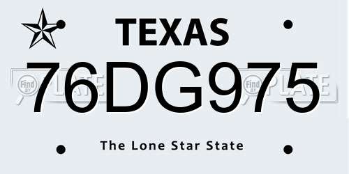 76DG975 Texas License Plate