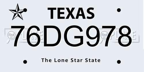 76DG978 Texas License Plate