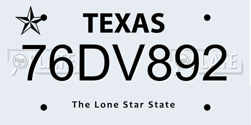 76DV892 Texas License Plate