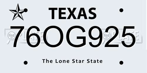76OG925 Texas License Plate