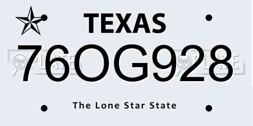 76OG928 Texas License Plate